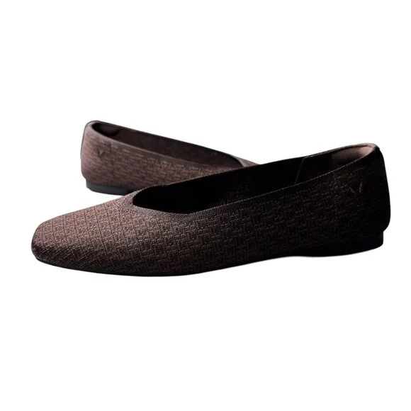 Like new VIVAIA Margot Brown Square Toe V-Cut Knit Flats EU 38.5 / US 7.5 - Picture 4 of 12